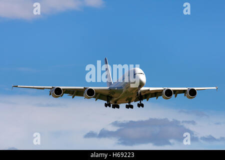 An Airbus A380 prototype performs a flyby at the Battle of Britain Airshow 2010, Cotswold Airport, Kemble, Gloucestershire, UK. Stock Photo