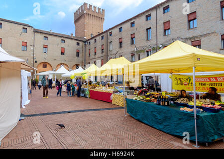 Ferrara, Italy - October 15, 2016: Market of typical food products which is held weekly in the historic center of the city of Fe Stock Photo