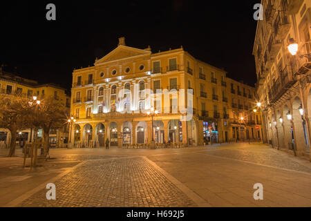 SEGOVIA, SPAIN, APRIL - 13, 2016: The Juan Bravo theater on the Plaza Mayor square at night. Stock Photo