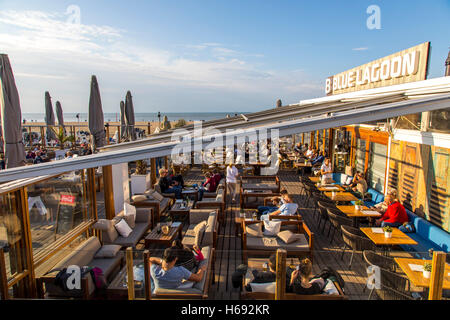 Scheveningen, The Hague, The Netherlands, beach bars and restaurants, north sea shore, Stock Photo