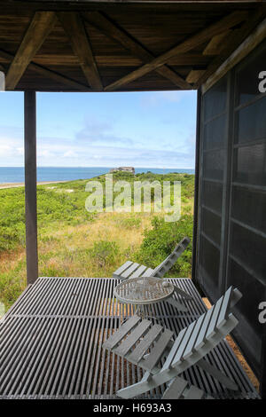 Porch overlooking the ocean at the Hatch Cottage, Wellfleet, Cape Cod, Massachusetts Stock Photo