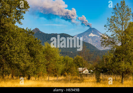 Villarrica volcano in the Araucania Distrit, Patagonia, Chile. Volcan Villarrica, Araucania. Mapuches land. Stock Photo