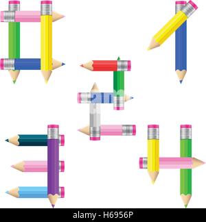 Number formed by pencils from 0 to 4 on a white background. Vector illustration. Stock Vector