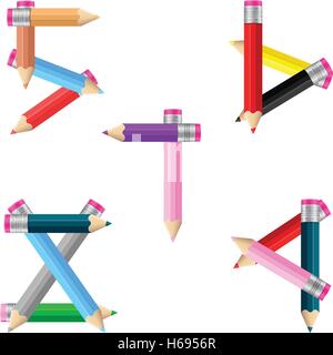 Number formed by pencils from 5 to 9 on a white background. Vector illustration. Stock Vector