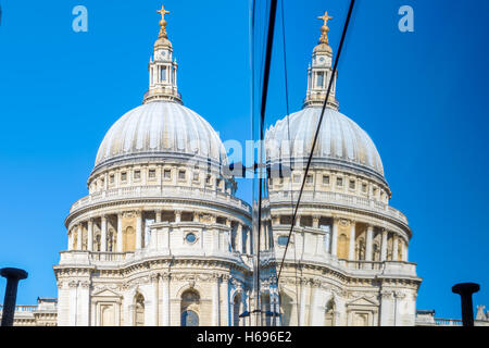 St Pauls Cathedral and its reflection from glass walls of One New Change building in London