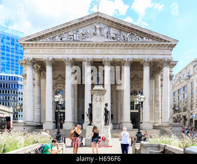 London, UK - August 06, 2016 - Tourist taking pictures in front of the Royal Exchange Stock Photo