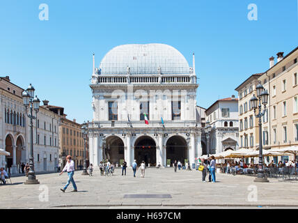 BRESCIA, ITALY - MAY 23, 2016: The panorama of Piazza della Loggia square and Palazzo della Logia. Stock Photo