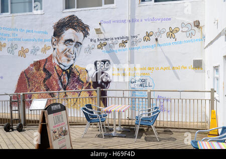 George Orwell mural, Southwold Pier, Suffolk Stock Photo