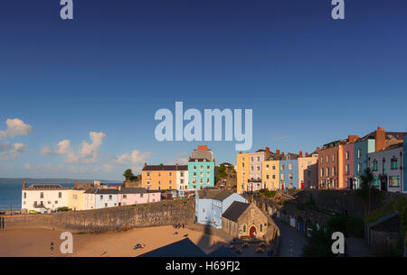 The Harbour and surrounding terraced houses in Tenby on the western side of Carmarthen Bay, Pembrokeshire, West Wales, UK Stock Photo