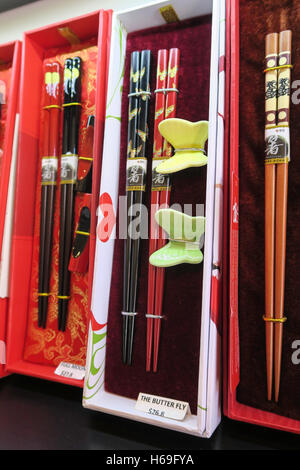 Expensive High-End Chopstick Sets For Sale, Retail Shop, Chinatown, NYC, USA Stock Photo
