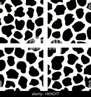vector black and white set of seamless cow skin patterns Stock Vector