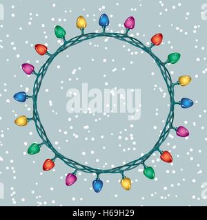 vector round border of christmas light lamps on black background with copy space Stock Vector