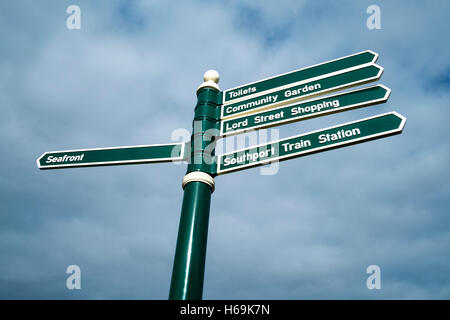 A way marker in King Gardens in Southport, Merseyside, UK. Stock Photo