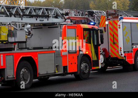 HANNOVER / GERMANY - OCTOBER 25, 2016: german firefighting trucks stands on freeway a2  by a truck crash near Hannover.