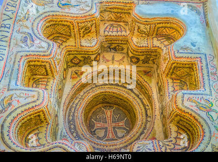 The ancient mosaic baptistery decorated with colorful animalistic traceries Stock Photo