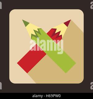 Two crossed colorful pencils icon Stock Vector