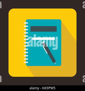 Closed spiral notebook and pen icon, flat style Stock Vector