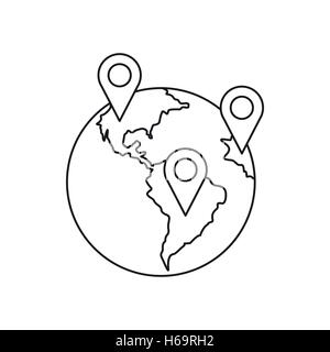 Globe and map pointers icon Stock Vector