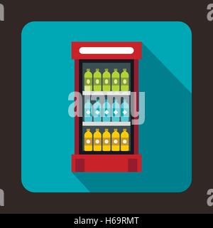 Fridge with refreshments drinks icon, flat style Stock Vector