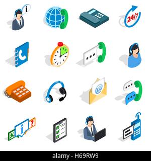 Call center icons set, isometric 3d style Stock Vector