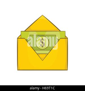 Dollar bills in yellow paper envelope icon Stock Vector