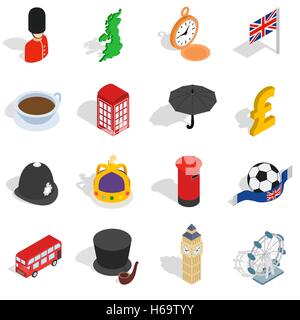 England icons set, isometric 3d style Stock Vector
