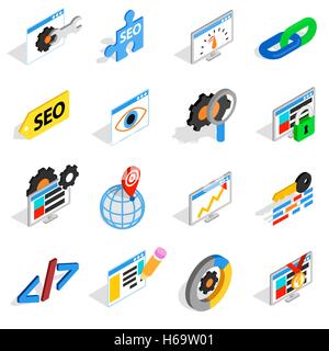 SEO icons set, isometric 3d style Stock Vector