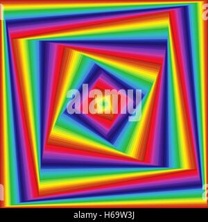 Concentric square shapes forming the sequence with swirl pseudo 3D effect, abstract vector pattern in multicolor spectrum hues Stock Vector