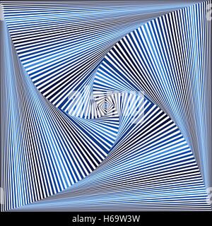 Concentric square shapes forming the sequence with swirl pseudo 3D effect, abstract vector pattern in blue and white colors Stock Vector