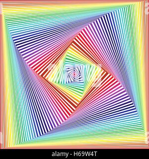 Concentric square shapes forming the sequence with swirl pseudo 3D effect, abstract vector pattern in white and multicolor spect Stock Vector