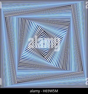 Concentric square shapes forming the sequence with swirling pseudo  effect, abstract vector pattern in white and blue hues Stock Vector