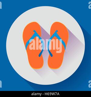 Beach sandals or slippers icon with long shadow. Flat design style. Stock Vector