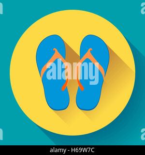 Beach sandals or slippers icon with long shadow. Flat design style. Stock Vector