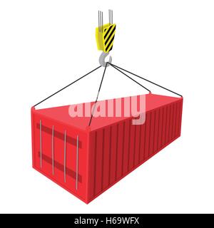 Crane lifts a red container with cargo icon Stock Vector