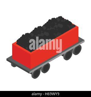 Wagon with coal 3d isometric icon Stock Vector