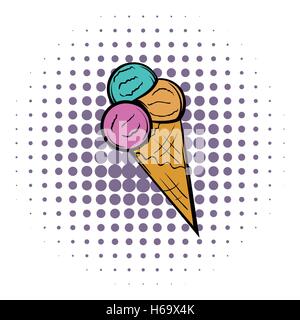 Mixed ice cream scoops in cone comics icon Stock Vector