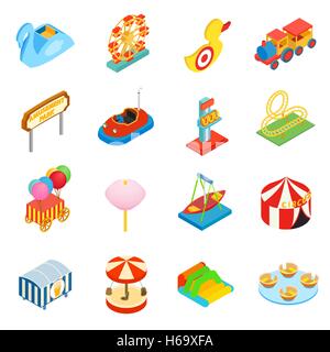 Amusement park isometric 3d icons Stock Vector