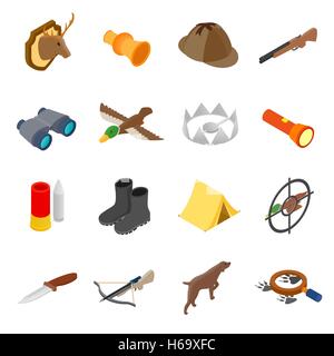 Hunting isometric 3d icons Stock Vector