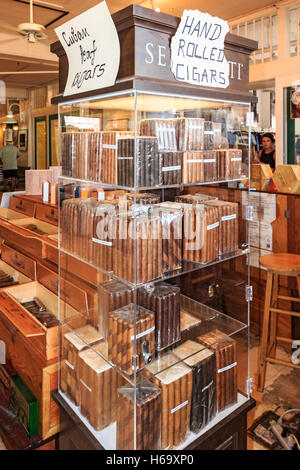 Hand rolled cigars advertising made from Cuban leaves in mall shop in Key West, Fla. Stock Photo