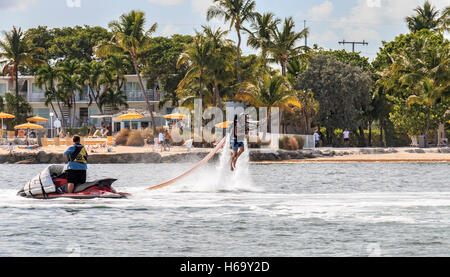 Florida Keys Jetpack off Islamorada in the Florida Keys. This is flying like James Bond. Stock Photo