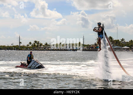 Florida Keys Jetpack off Islamorada in the Florida Keys. This is flying like James Bond Stock Photo