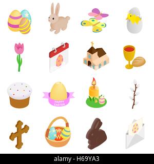 Easter isometric 3d icons Stock Vector