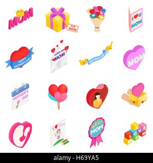 Mother Day isometric 3d icons Stock Vector