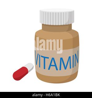 Vitamin capsules in tne bottle cartoon icon Stock Vector