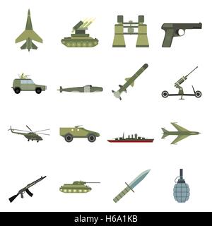 16 weapon flat icons set Stock Vector