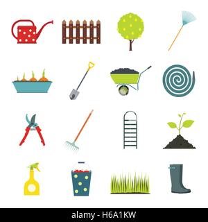 16 garden flat icons set Stock Vector