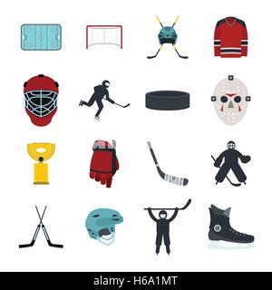 Hockey flat icons set Stock Vector