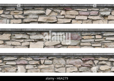 Stone fence panorama panoramic stonewall, isolated limestone dolomite calcium carbonate hard sedimentary slate slab rock texture Stock Photo