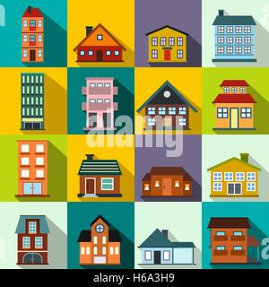 Houses flat icons set Stock Vector
