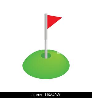Red golf flag isometric 3d icon Stock Vector